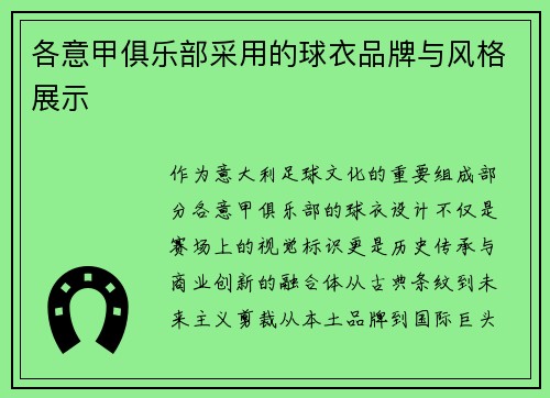 各意甲俱乐部采用的球衣品牌与风格展示